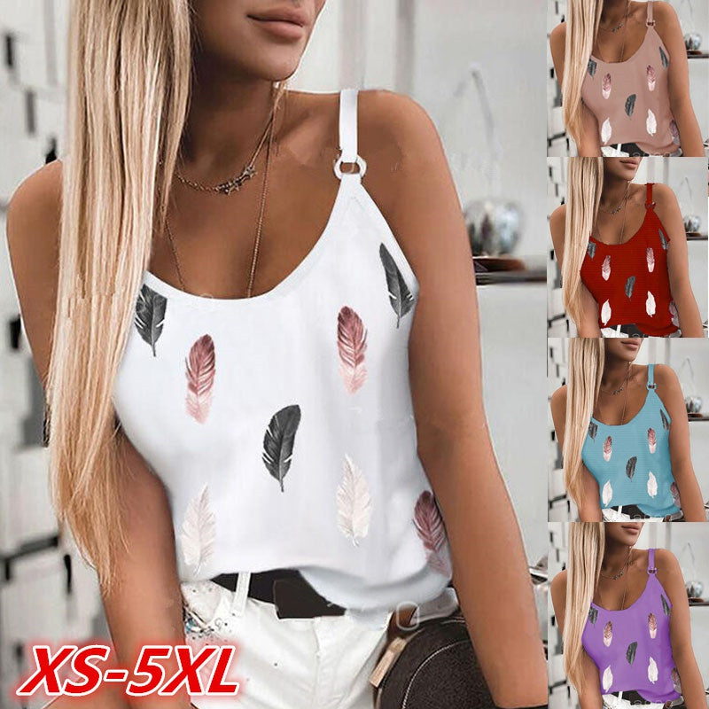Camiseta Sin Mangas Estampado Plumas Casual