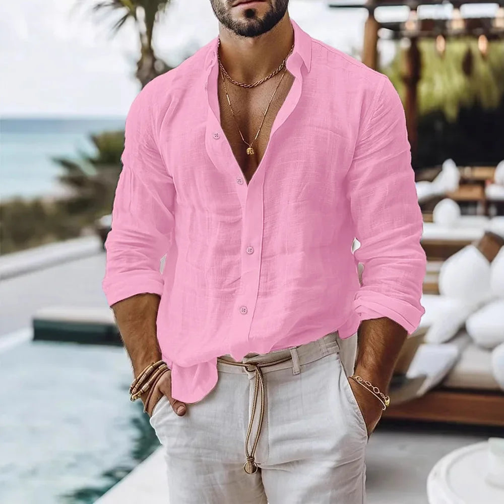 Camisa Lino Algodón Hombre Playa