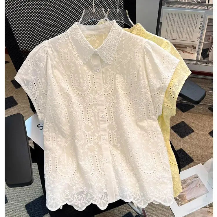 Blusa Bordada Cuello Calado Verano