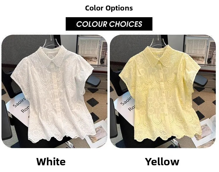 Blusa Bordada Cuello Calado Verano