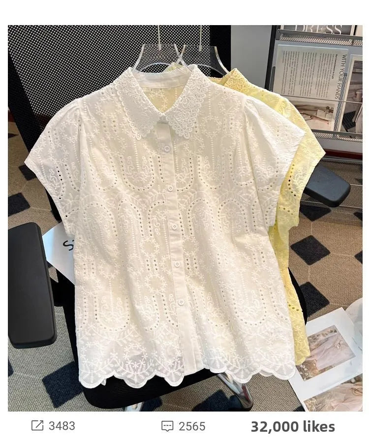 Blusa Bordada Cuello Calado Verano