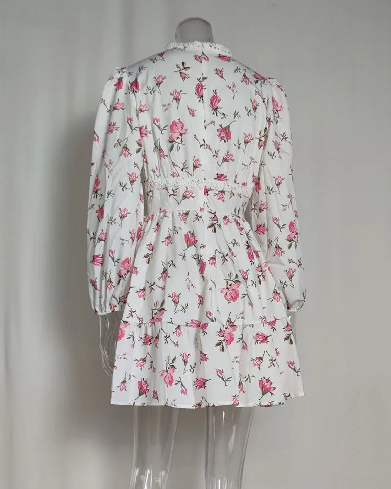 Vestido Floral Encaje Cuello V Elegante