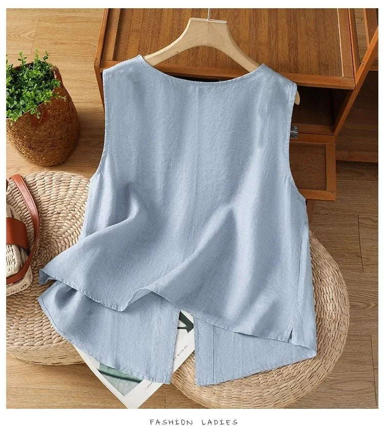 Chaleco Algodón Lino Sin Mangas Casual