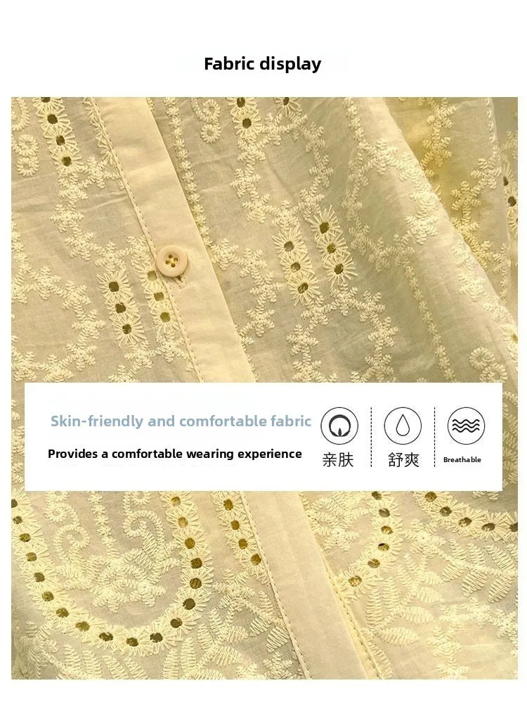 Blusa Bordada Cuello Calado Verano