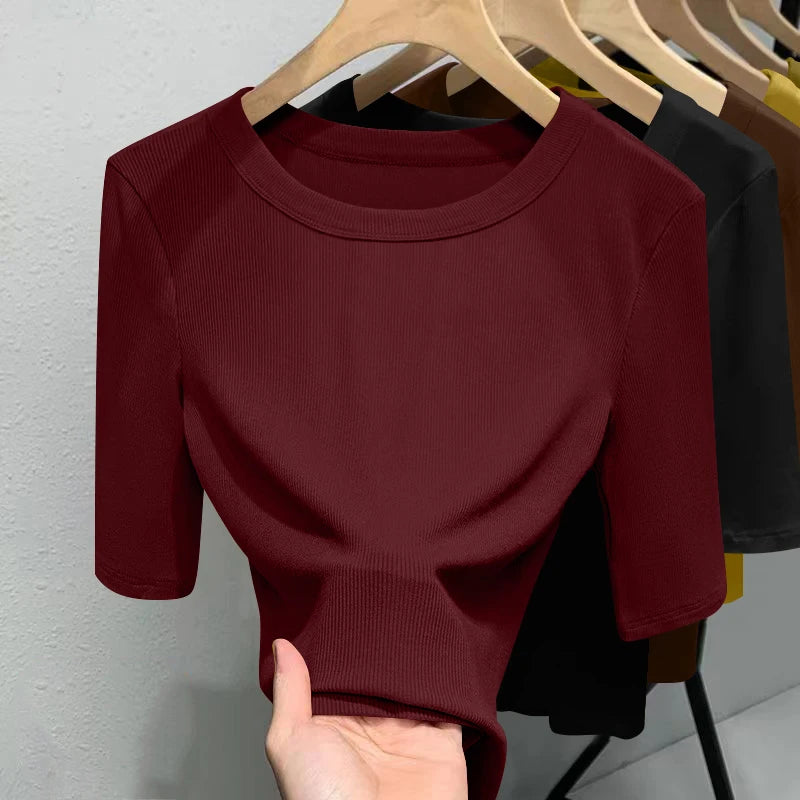 Camiseta Seda Manga Corta Ajustada