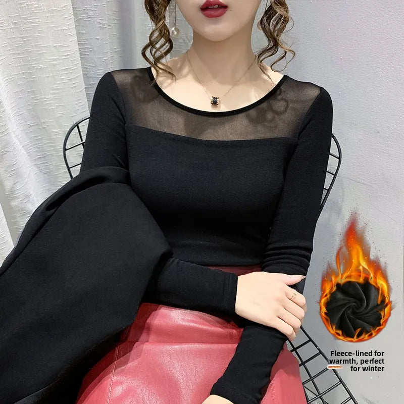 Camiseta Malla Encaje Cuello Alto Manga Larga