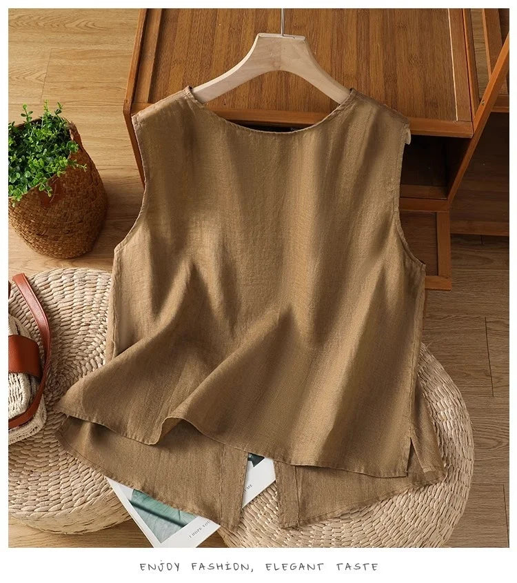 Chaleco Algodón Lino Sin Mangas Casual