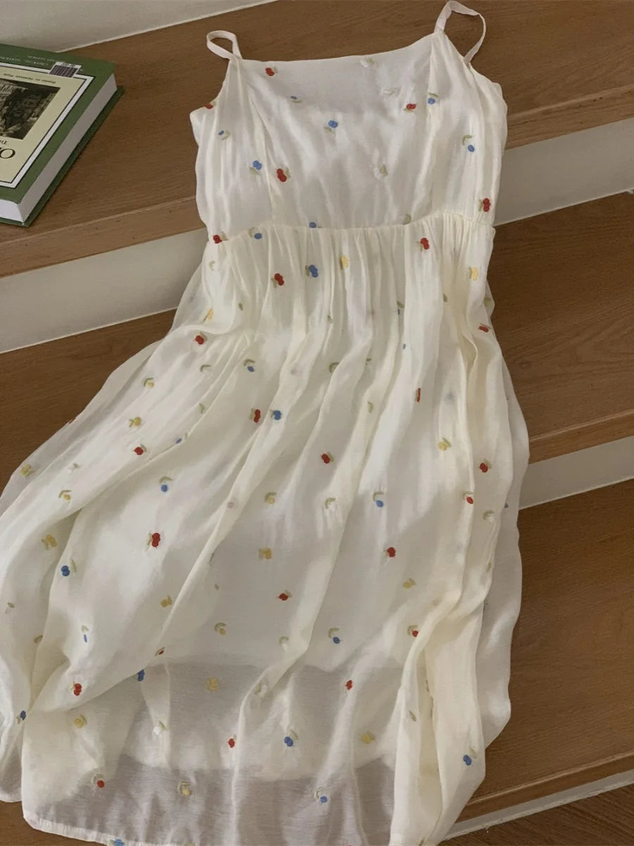 Vestido Mini Bordado Colorido Casual Verano