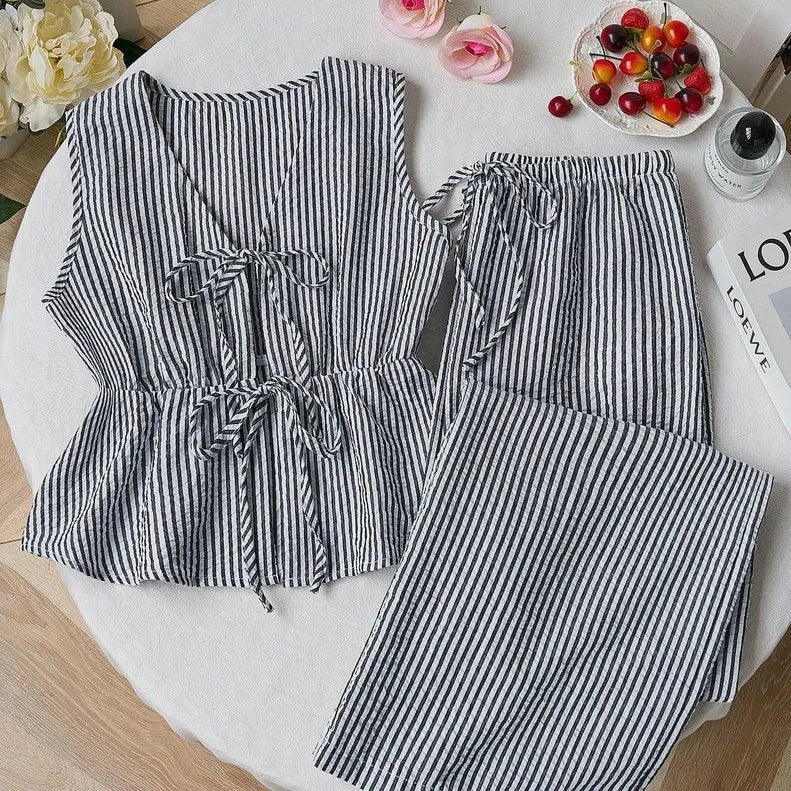 Conjunto Casual Rayas Verano Chaleco Pantalones