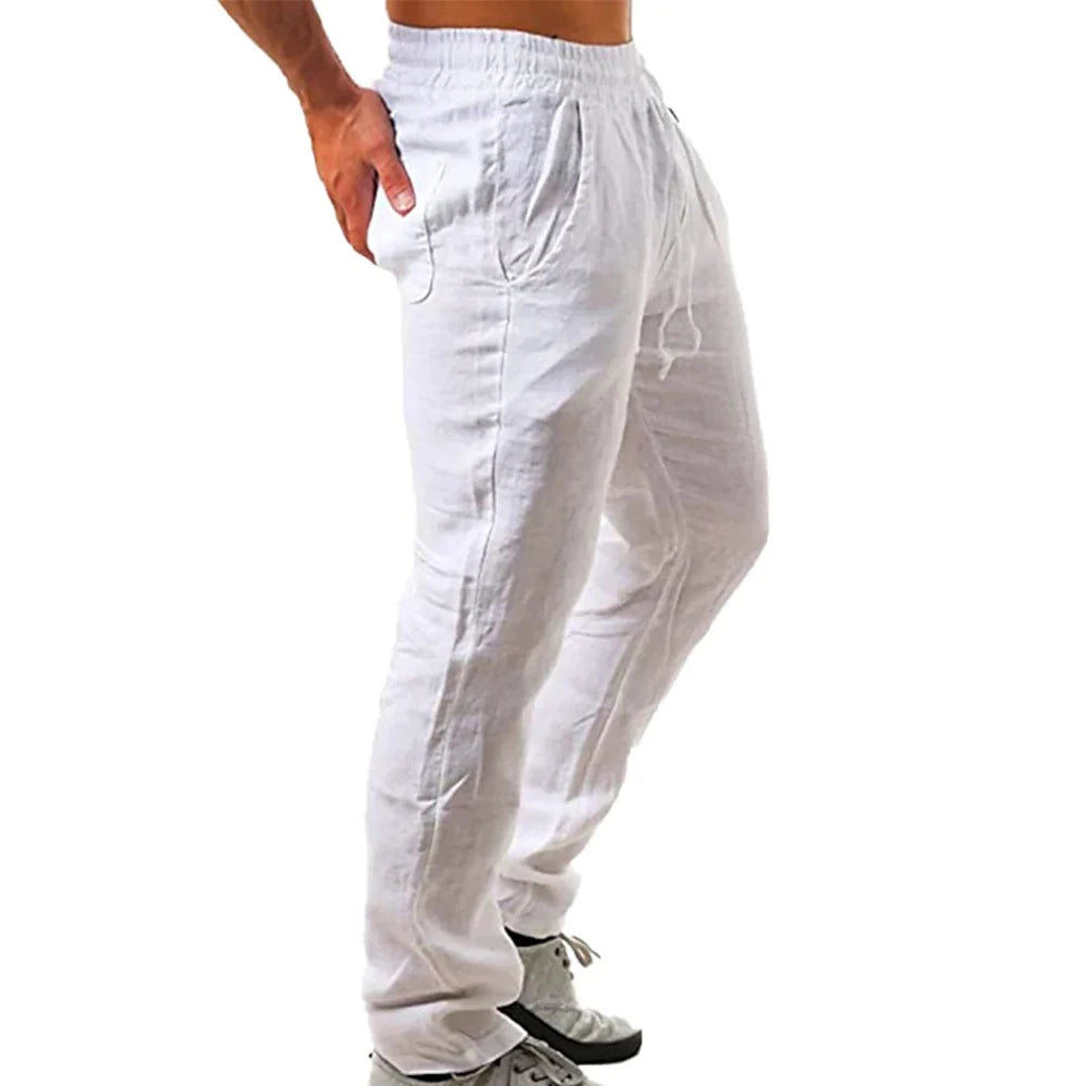 Pantalones Lino Algodón Hombre Otoño