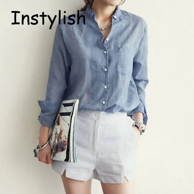 Blusa Vintage Algodón Lino Manga Larga