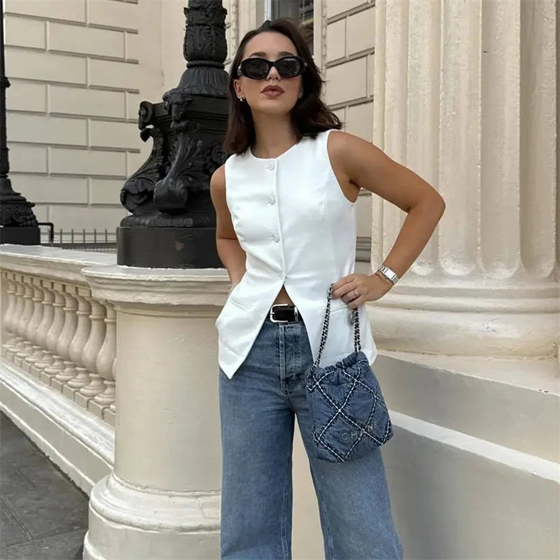 Chaleco Entallado con Botones - Vest Mujer Verano Estilo Sastre