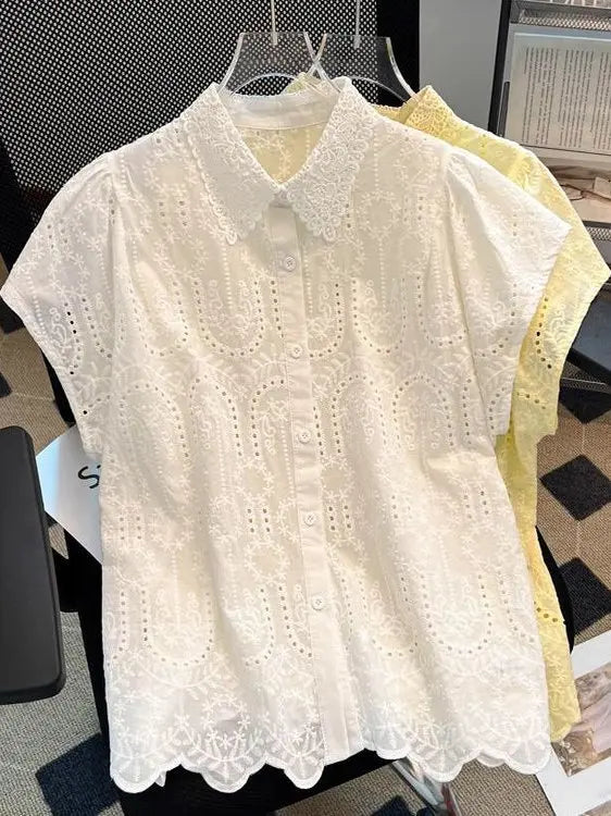 Blusa Bordada Cuello Calado Verano