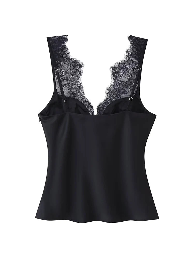 Camisola Elegante con Encaje - Top Sin Mangas Mujer Vintage