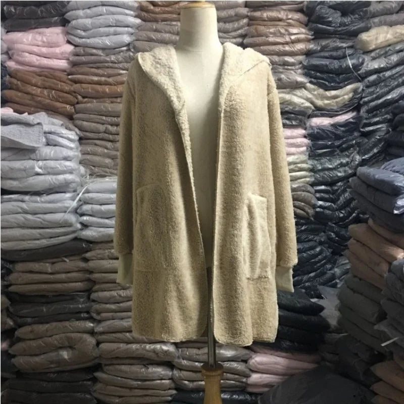 Sudadera Lana Capucha Mujer Cárdigan