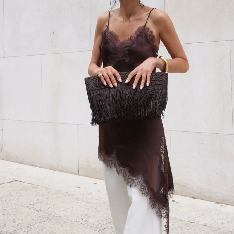 Top Satén Encaje Y2K Asimétrico