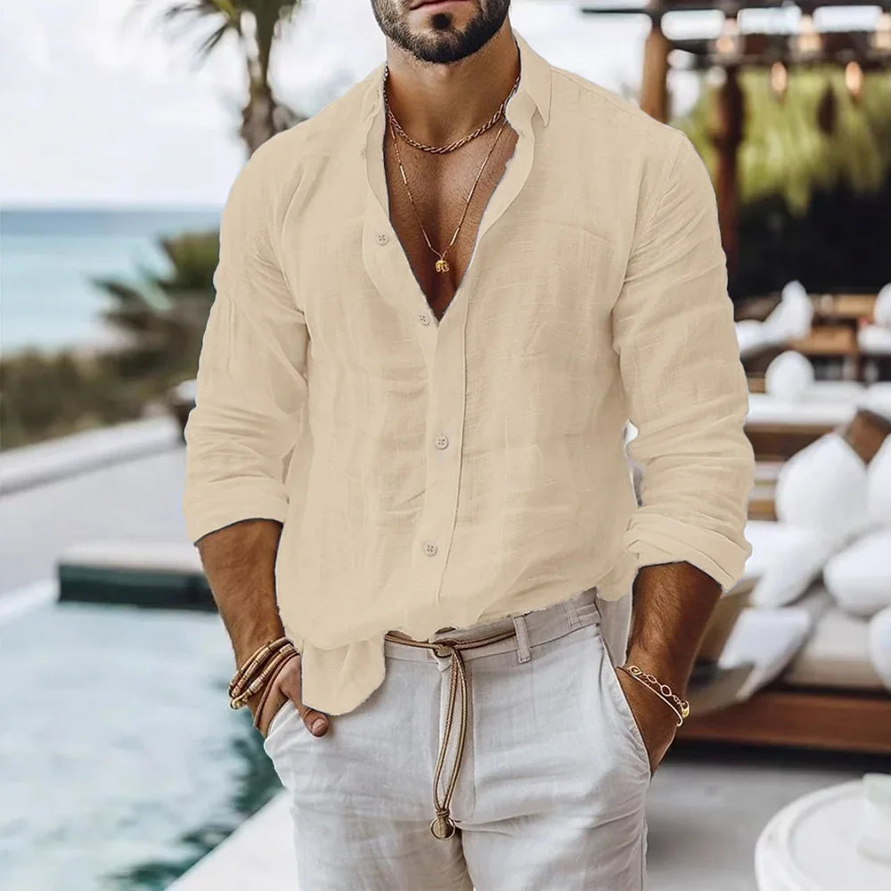 Camisa Lino Algodón Hombre Playa