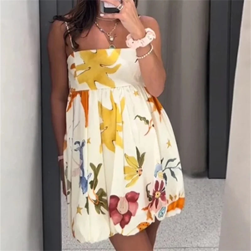 Vestido Mini Estampado - Vestido Verano Mujer Sin Mangas con Espalda Descubierta