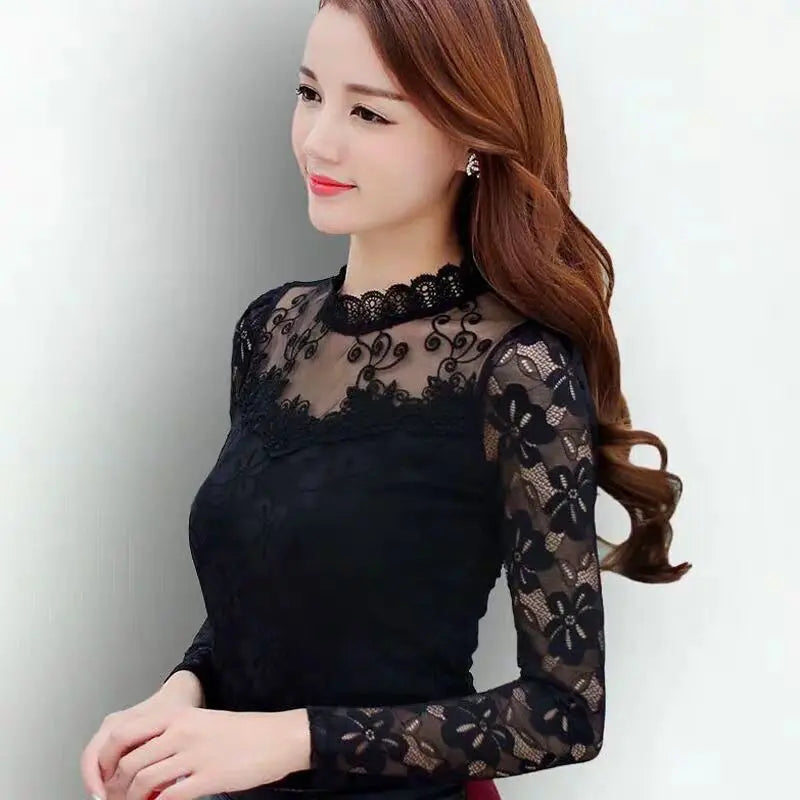 Camiseta Forro Polar Encaje Manga Larga