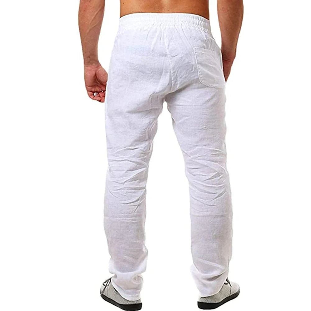 Pantalones Lino Algodón Hombre Otoño