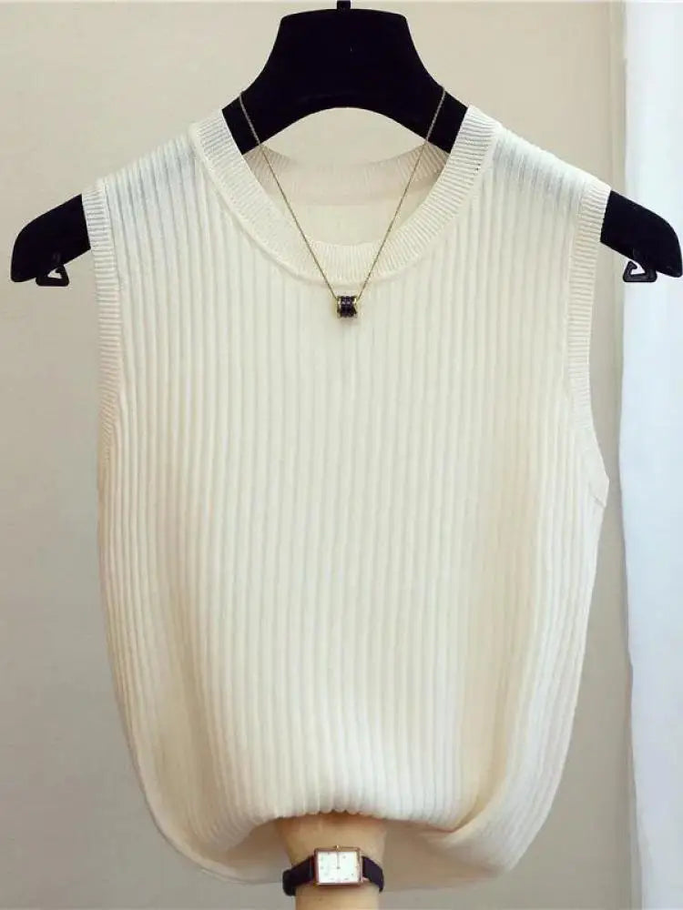 Top Sin Mangas Tejido Ajustado Casual