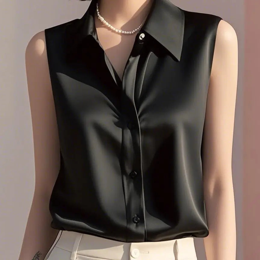 Camiseta Sin Mangas Seda Casual Holgada