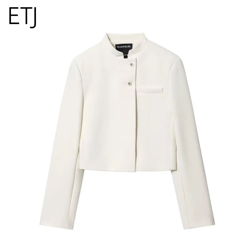 Blazer Blanco Profesional - Chaqueta Mujer Cuello Mao Corta