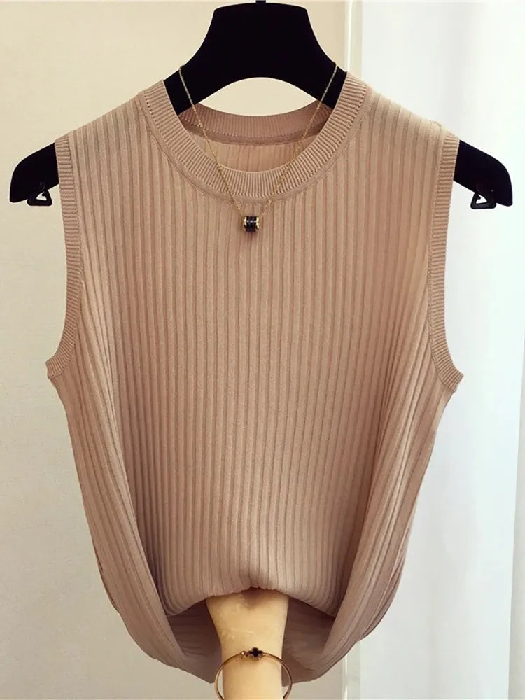 Top Sin Mangas Tejido Ajustado Casual