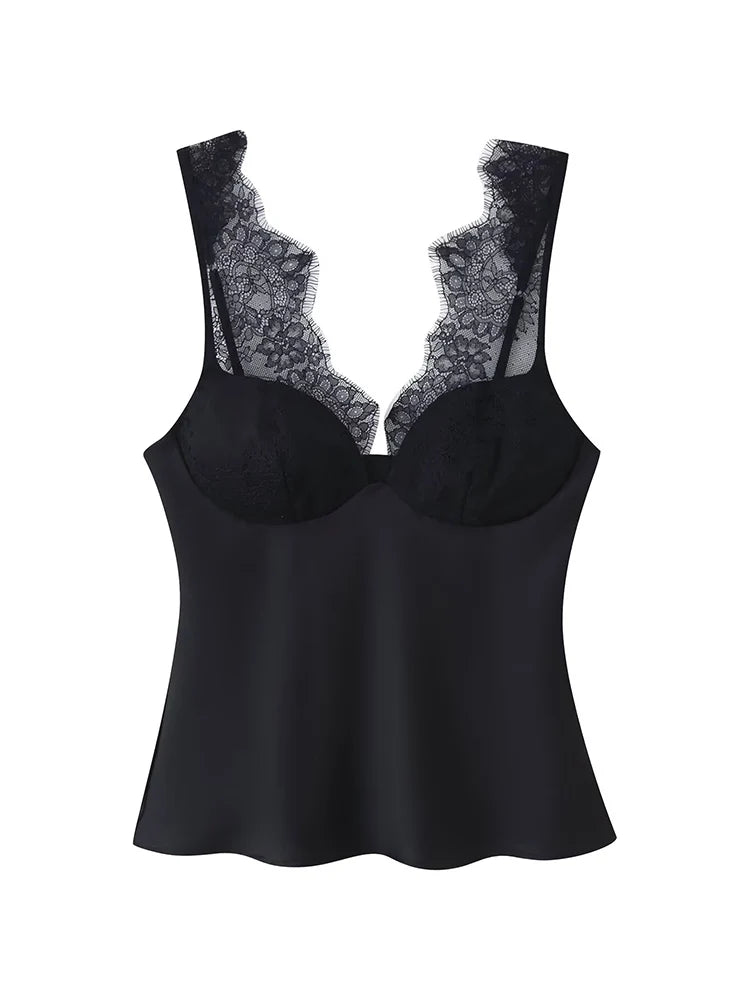 Camisola Elegante con Encaje - Top Sin Mangas Mujer Vintage