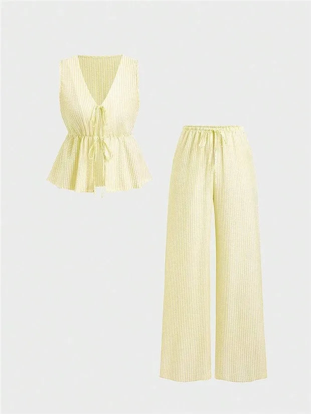 Conjunto Casual Rayas Verano Chaleco Pantalones