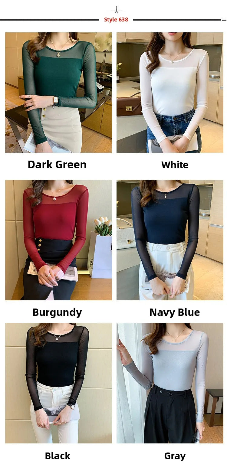 Camiseta Malla Encaje Cuello Alto Manga Larga