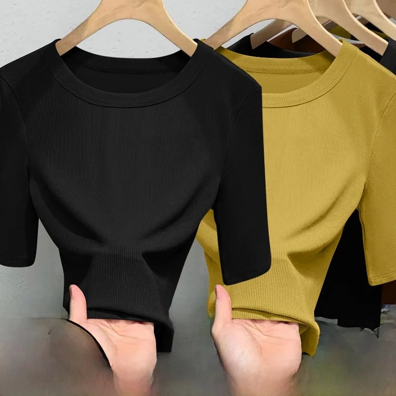 Camiseta Seda Manga Corta Ajustada