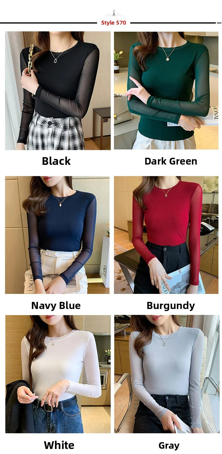 Camiseta Malla Encaje Cuello Alto Manga Larga