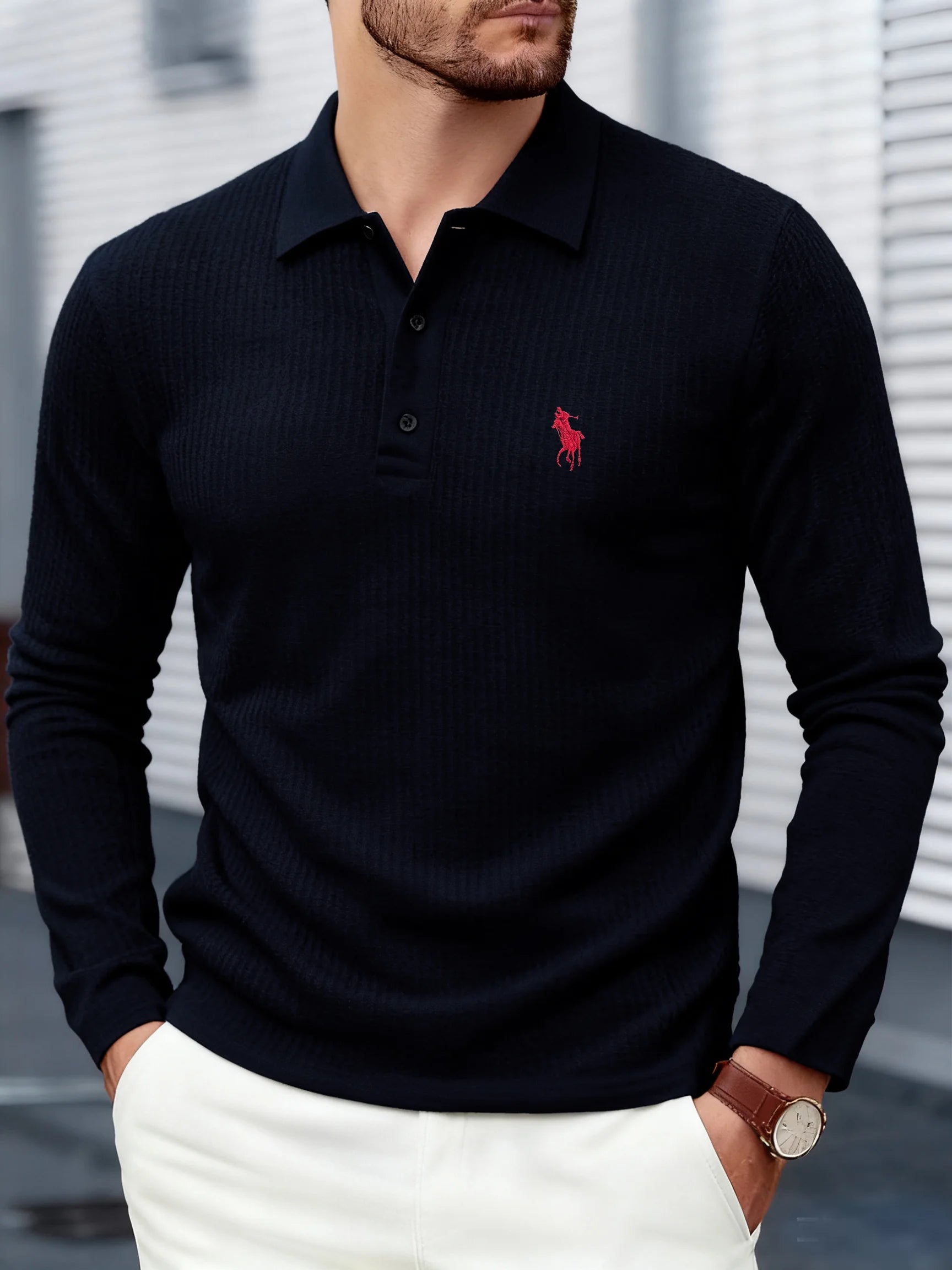 Camiseta Polo Bordada Hombre Manga Larga