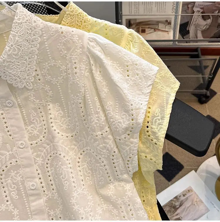 Blusa Bordada Cuello Calado Verano