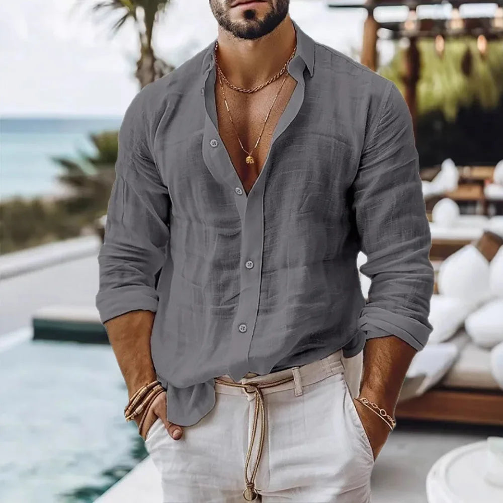 Camisa Lino Algodón Hombre Playa