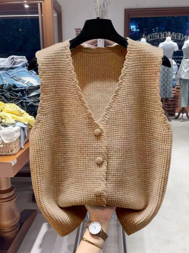 Chaleco Punto Cuello V Casual Mujer