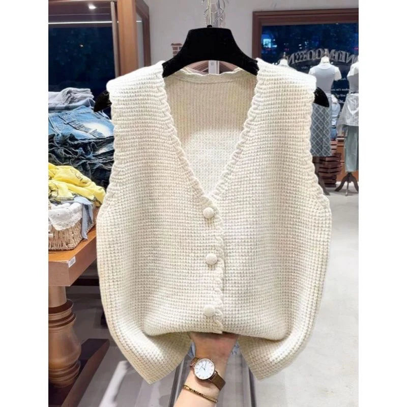Chaleco Punto Cuello V Casual Mujer