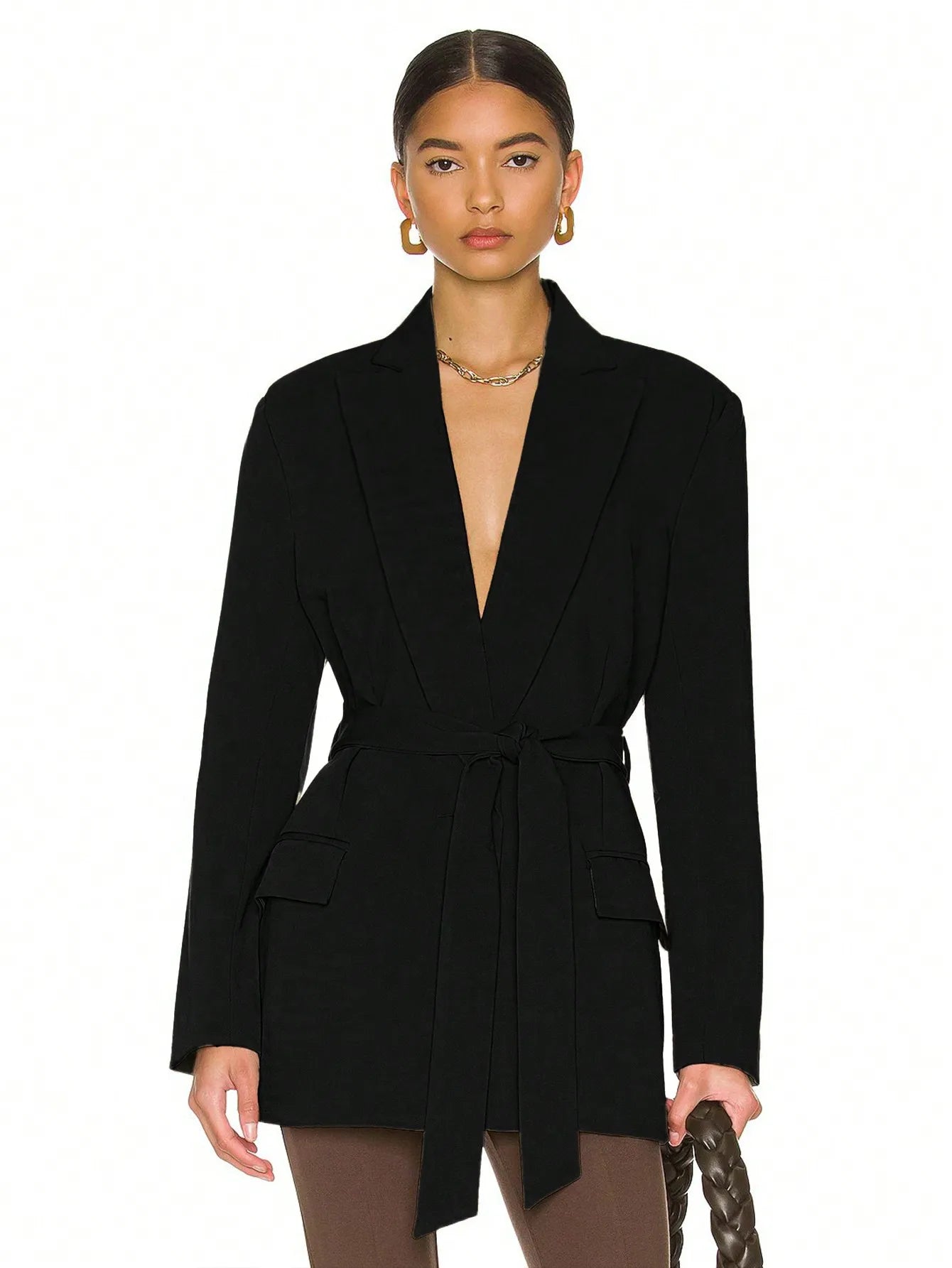 Blazer Mujer Elegante con Cinturón - Chaqueta Ajustada Primavera Verano Oficina