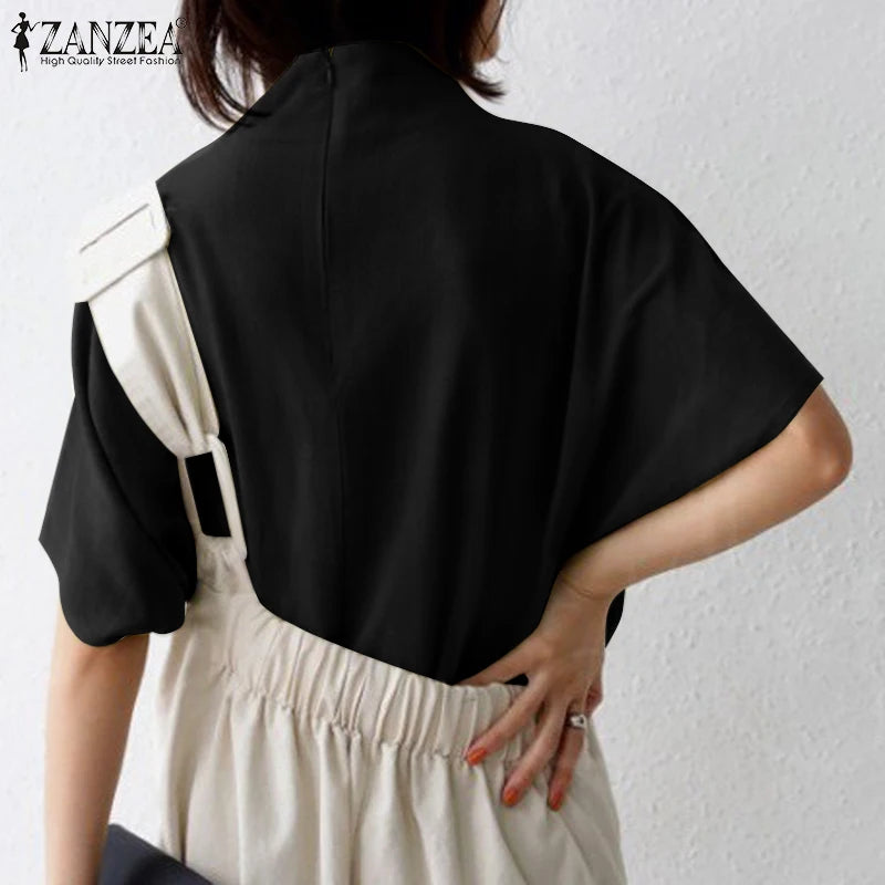 Blusa de Algodón Puro ZANZEA - Manga Corta con Cierre Trasero