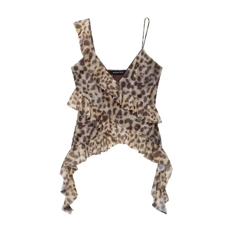 Top Tul Leopardo Espalda Descubierta Sexy