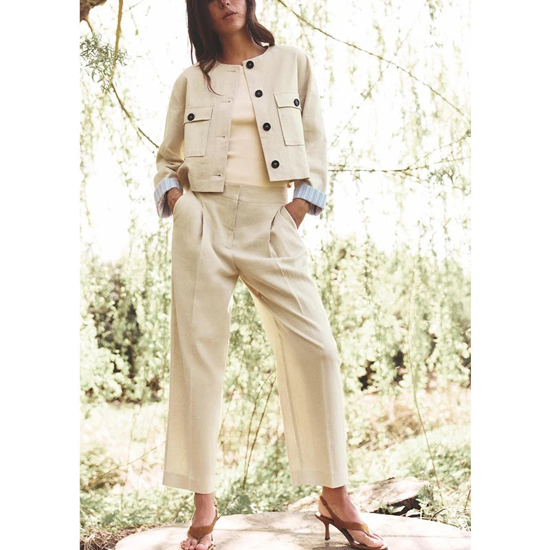 Conjunto Chaqueta Lino Pantalones Casual