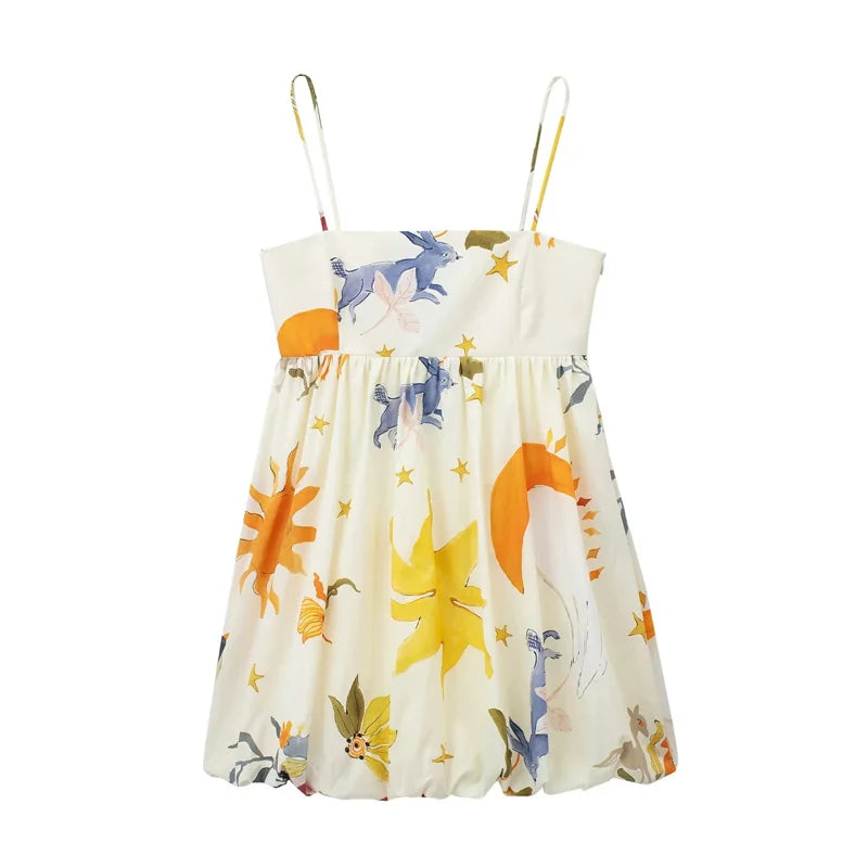 Vestido Mini Estampado - Vestido Verano Mujer Sin Mangas con Espalda Descubierta