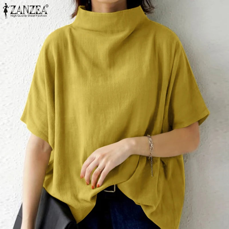 Blusa de Algodón Puro ZANZEA - Manga Corta con Cierre Trasero