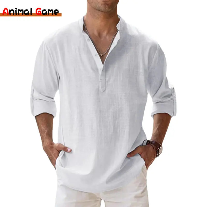 Camisa Lino Algodón Hombre Casual