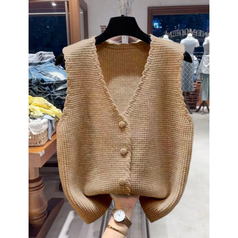 Chaleco Punto Cuello V Casual Mujer