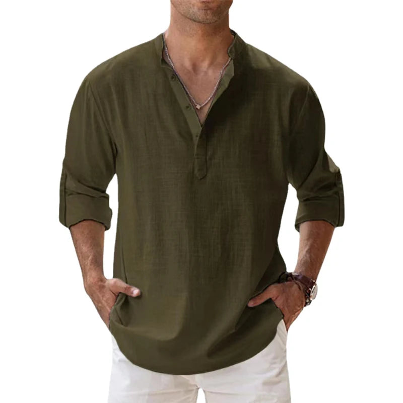 Camisa Lino Algodón Hombre Casual