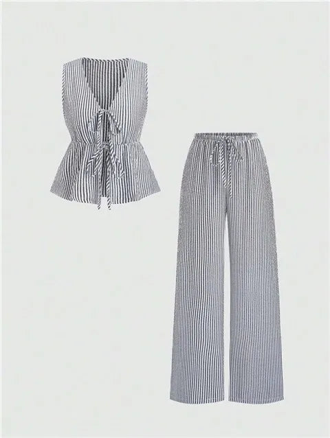 Conjunto Casual Rayas Verano Chaleco Pantalones