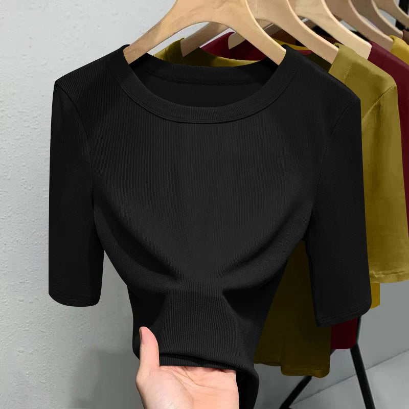 Camiseta Seda Manga Corta Ajustada