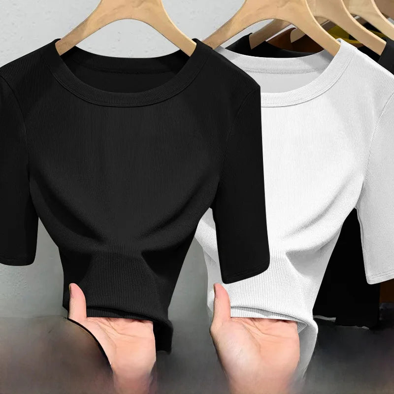 Camiseta Seda Manga Corta Ajustada